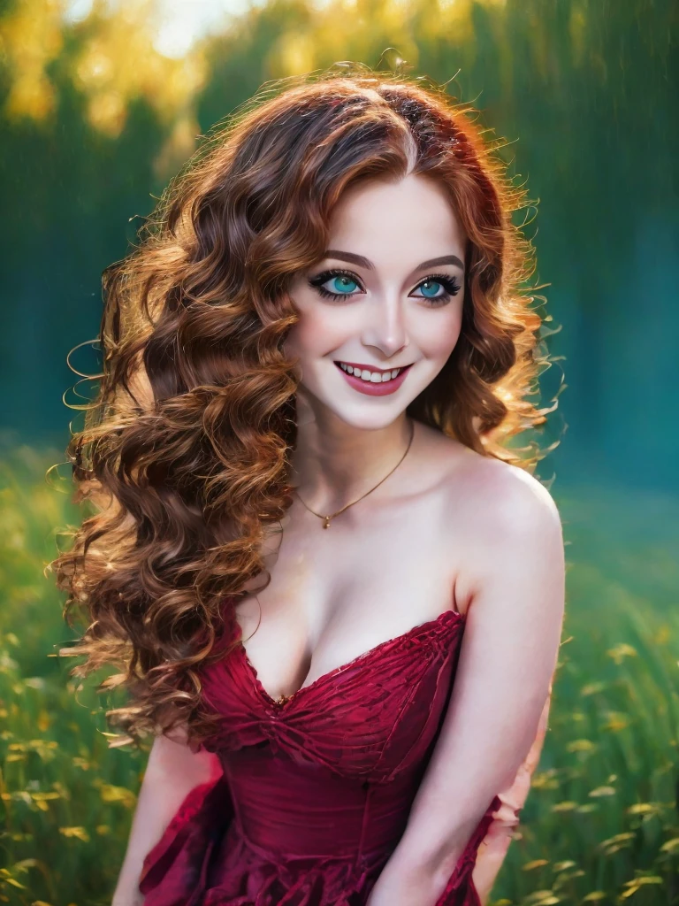 (Best quality, 4K, 8K, A high resolution, Masterpiece:1.2), Ultra-detailed, Realistic portrait of an 18 year old aristocratic girl, Exquisite facial features，Long brown curly hair details expressed, The posture is leisurely and natural，Graceful posture, Dreamy atmosphere, expressive brush strokes, mystical ambiance, Artistic interpretation,Delicately coiled hair，Floral jewelry with exquisite details, Crystal diamond jewelry，Small fresh aesthetics，Stunning intricate costumes, Fantasy illustration, Subtle colors and tones, mystical aura,The details have been upgraded