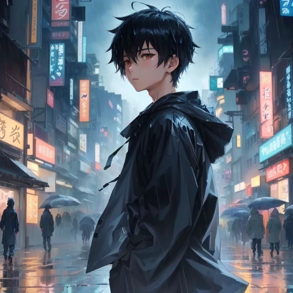 animated boy in raincoat standing in the rain in a city, 4k anime wallpaper, 4k anime wallpaper, 4k anime wallpaper, animated style 4 k, anime art wallpaper 4k, anime art wallpaper 4k, anime art wallpaper 8K, young animated, manga wallpaper 4k, animated boy, animated style. 8k, Anime Wallaper
