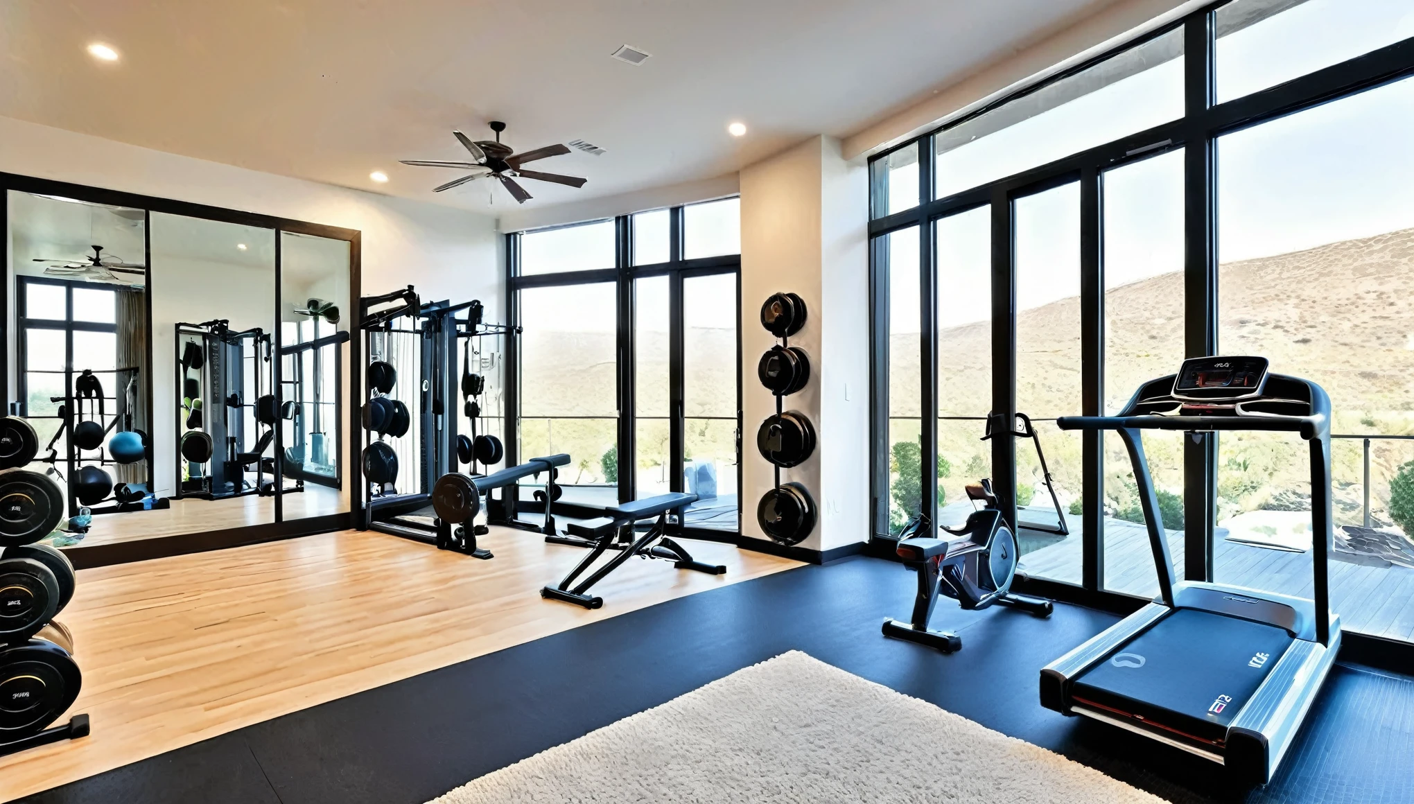Craft an image of the home gym, where fitness meets innovation. Showcase cutting-edge exercise equipment, motivational design elements, and a space that encourages a healthy lifestyle