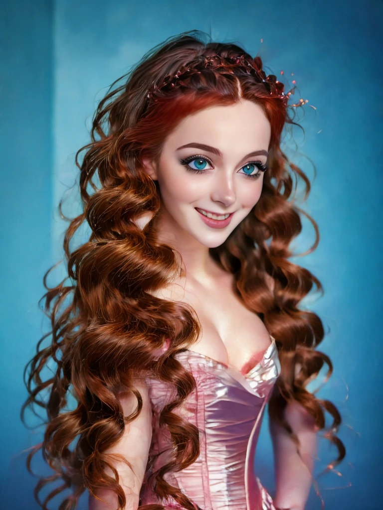 (Best quality, 4K, 8K, A high resolution, Masterpiece:1.2), Ultra-detailed, Realistic portrait of an 18 year old aristocratic girl, Exquisite facial features,Long brown curly hair details expressed, The posture is leisurely and natural,Graceful posture, Dreamy atmosphere, expressive brush strokes, mystical ambiance, Artistic interpretation,Delicately coiled hair,Floral jewelry with exquisite details, Crystal diamond jewelry,Small fresh aesthetics,Stunning intricate costumes, Fantasy illustration, Subtle colors and tones, mystical aura,The details have been upgraded
