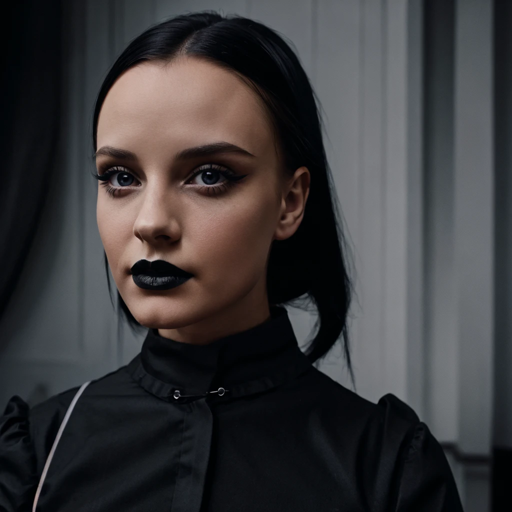 Wednesday Addams beautiful with black painted lips