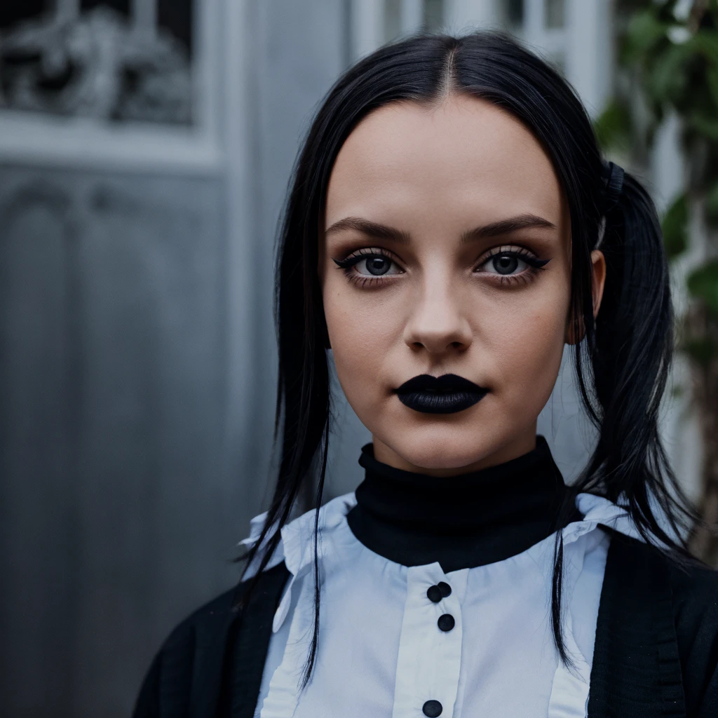 Wednesday Addams beautiful with black painted lips