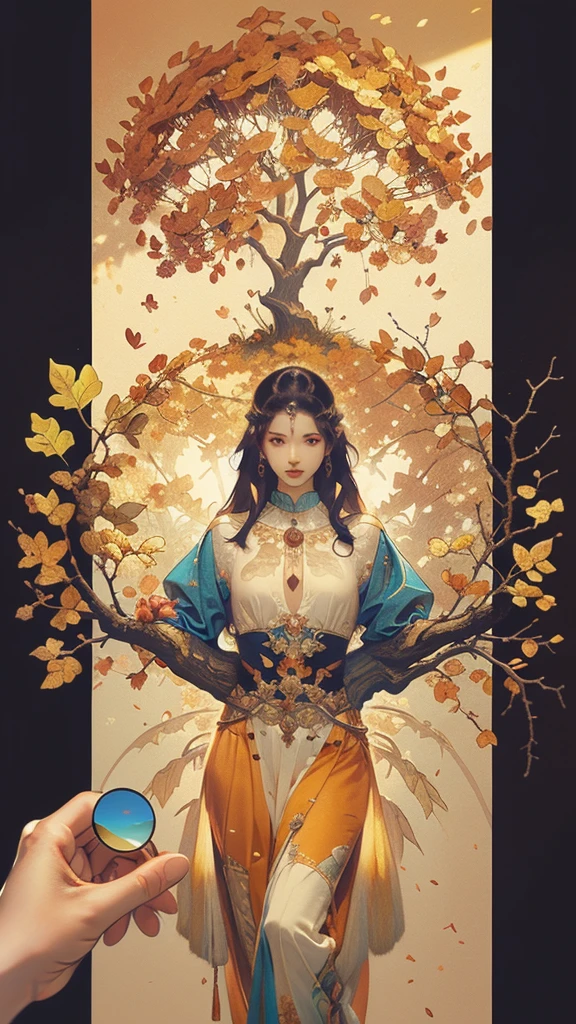 circular tree,four seasons,spring,summer,autumn,winter,leaves,roots,branches,trunk,ornate border,decorative,digital illustration,artwork,movement,time,swirling background,dark background,vibrant colors,natural,life cycle,growth,change,nature,life,peace,harmony,spirituality,symbolism,digital art,illustration,painting,graphic design,art,design,digital media,online art,visual art,fine art,fantasy