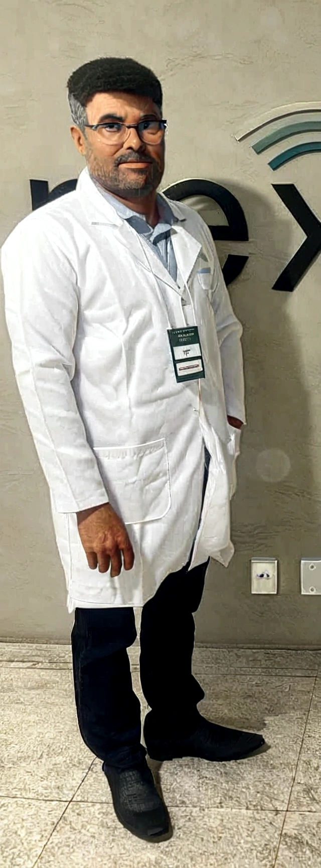 Cartoon character of a man with square black glasses and a white lab coat with pharmacy symbol, mulatto skin tone, Very Shorthair, animation character, stylized character, animation style rendering, 3d stylized, Arnold Maya rendering, Stylized 3D rendering, toon render screenshot, 3d character, 3d character, Stylized 3D rendering, 3D character rendering, cartoon character, Personagem de close up, character posing, (Pixar-style) (master part:1.2) (bokeh) (best qualityer) (skin detailed) (detailed texture) (8K) (Argilla) (cinematic lighting) (sharp focus