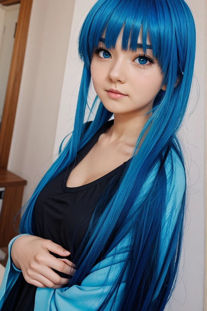 Cute anime girl, blue hair