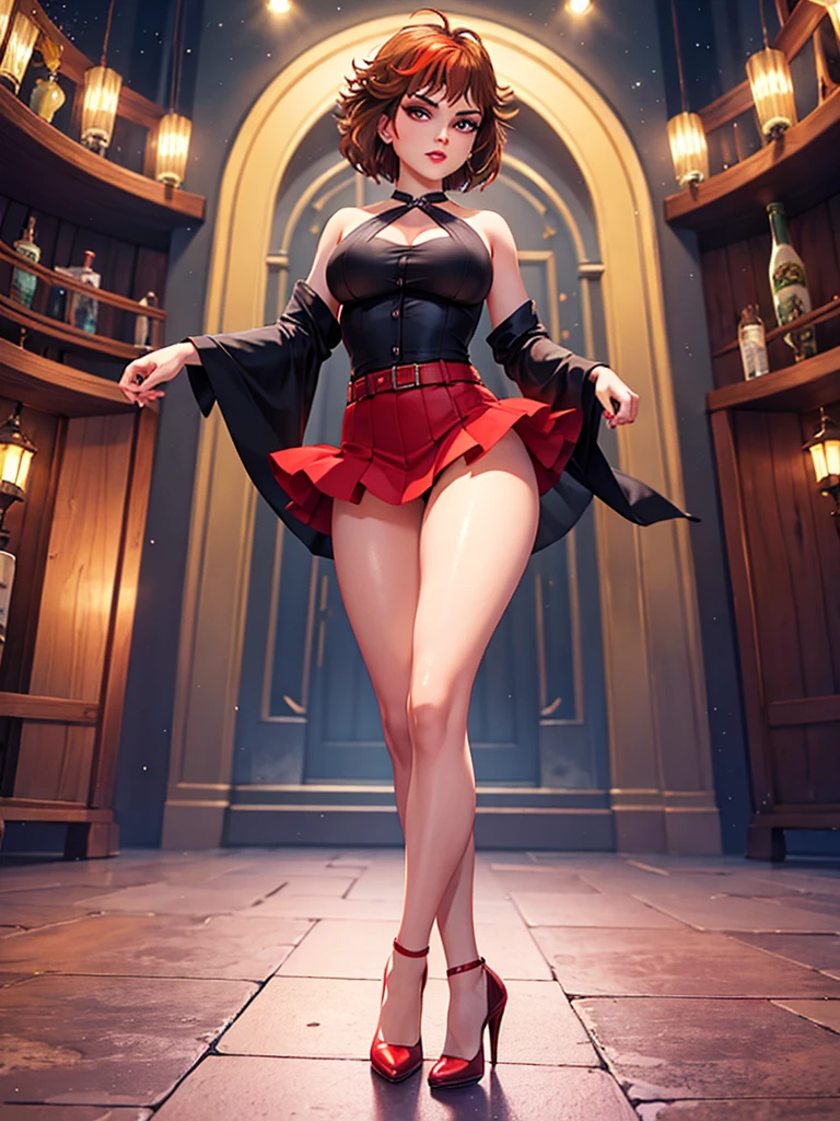 merula, high heels, red lipsstick, tonified legs, sequin mini skirt, full body, thighs