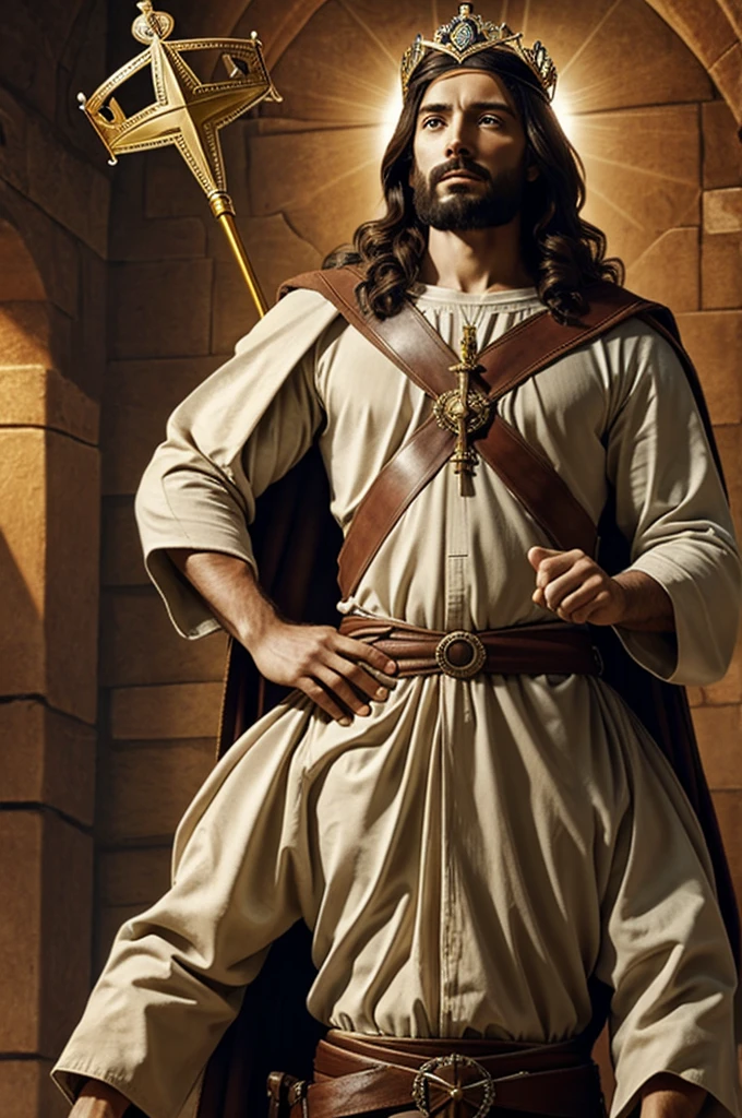 Image of Jesus with a crown and with an Adventist conquistador