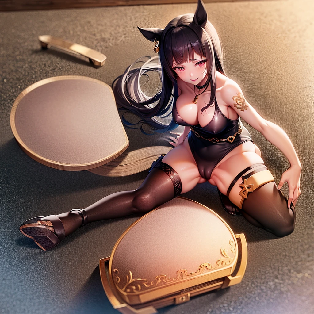 nsfw,High quality, Ultra detailed, best quality, insanely detailed, beautiful,1girl,gold ship \(umamusume\)(bottomless,cameltoe),
official alternate costume,seductive smile,heart-shaped,arms behind head,squatting, spread legs,crimepie,hetero,cumdrip on thigh, after vaginal,overflow,cum in pussy,sunglasses, necklace, jewelry, black one-piece swimsuit,see through ,casual one-piece swimsuit, cleavage, bare shoulders, arm tattoo, bracelet, thigh strap, black footwear, sandals,