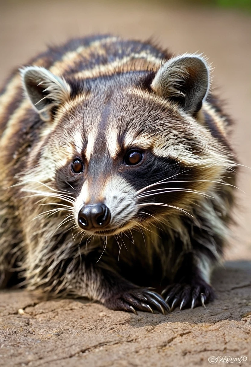A literally melting raccoon in the summer heat lookig like a fata morgana