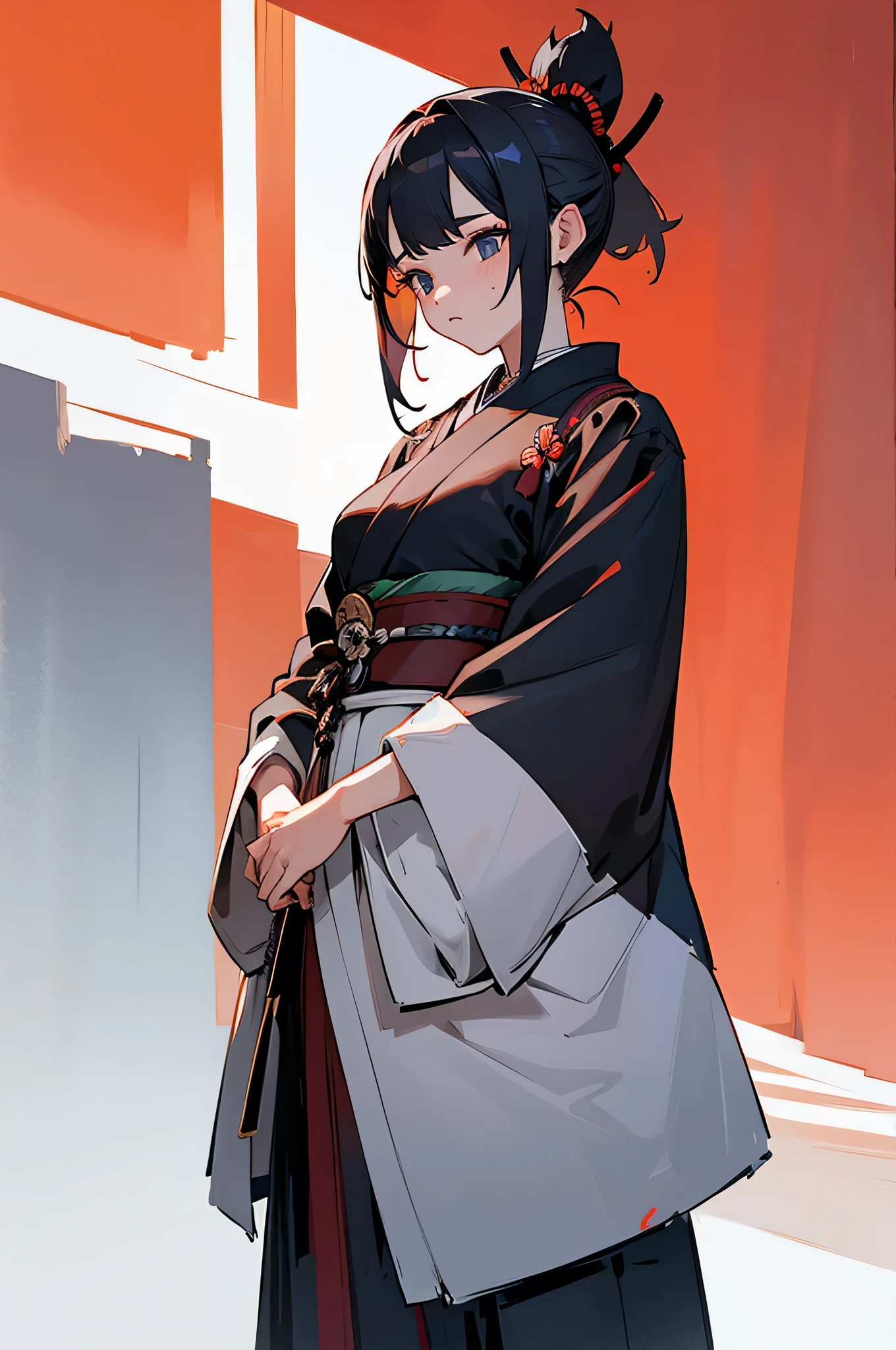 Adult, Female, samurai Clothing, Standing pose, Town background.
