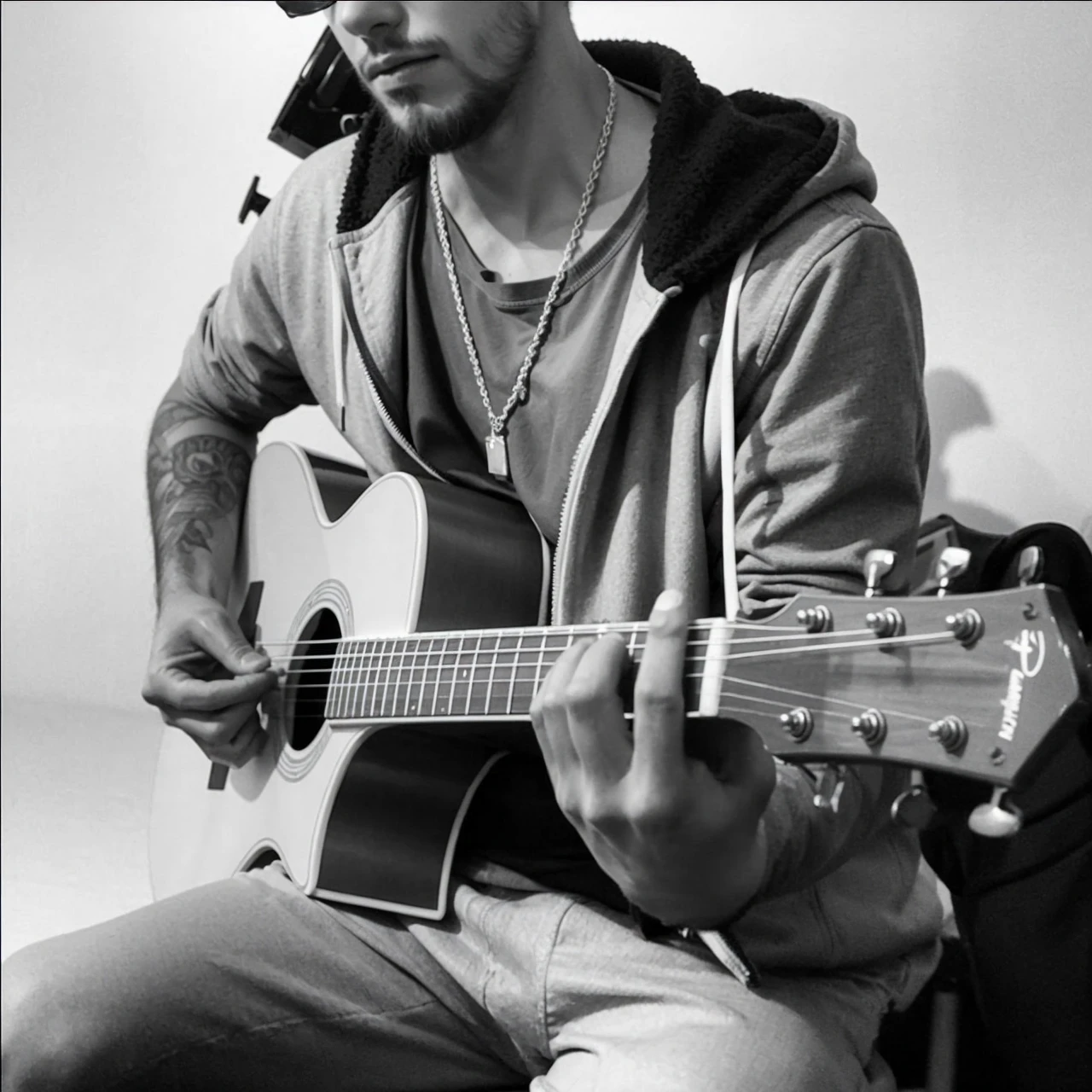 with colors, hyper realism, and music coming out of the guitar