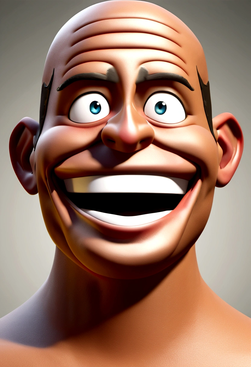 Ilustración de smiling man, Crazy smile, brown-skinned man with a giant smile., smiling happily at the camera, Cheek Smile, he is smiling, very big smile, smiling man, headshot profile photo, laughing huge smile, drawing in 3D artistic style, c4d, pure white color background, Disney style, super detail pixar style rendering illustration, 8k