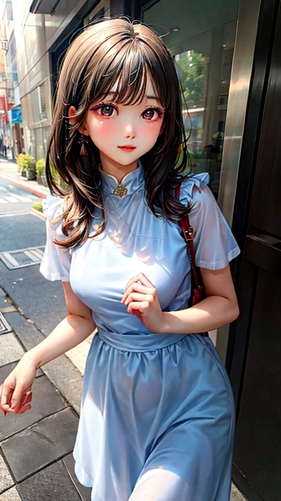 Beautiful and elegant young lady. Eurasian cuteness Overload in a simple and elegant tight summer dress