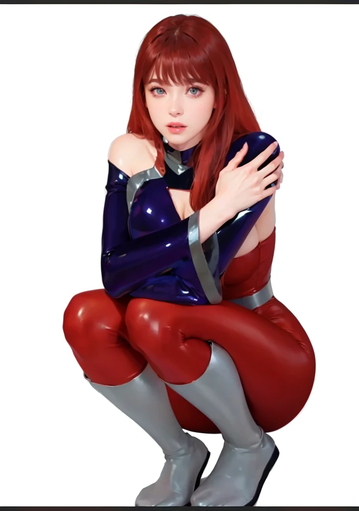 (High resolution,Tabletop:1.2),Super detailed,(Realistic:1.37),Portraiture,Slime girl covered in red slime, (Partially transparent), (Wet), (Blue Sweat), Red liquid dripping from her body. Her hair is also covered in red slime.. Red slime tered, Golden Hair, blue eyes