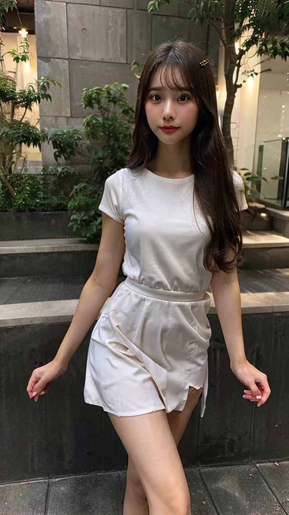 Beautiful and elegant young  lady. Eurasian cuteness Overload in a simple and elegant tight summer dress upskirt