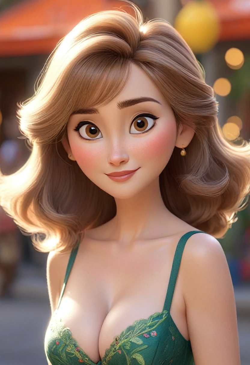 (Disney-Pixar Style:1.2) (Cute adorable girl:1.1) (Mature women over 50 years old:1.15), , Hazel Eyes, Nude Photos、, Big Breasts, Cleavage,