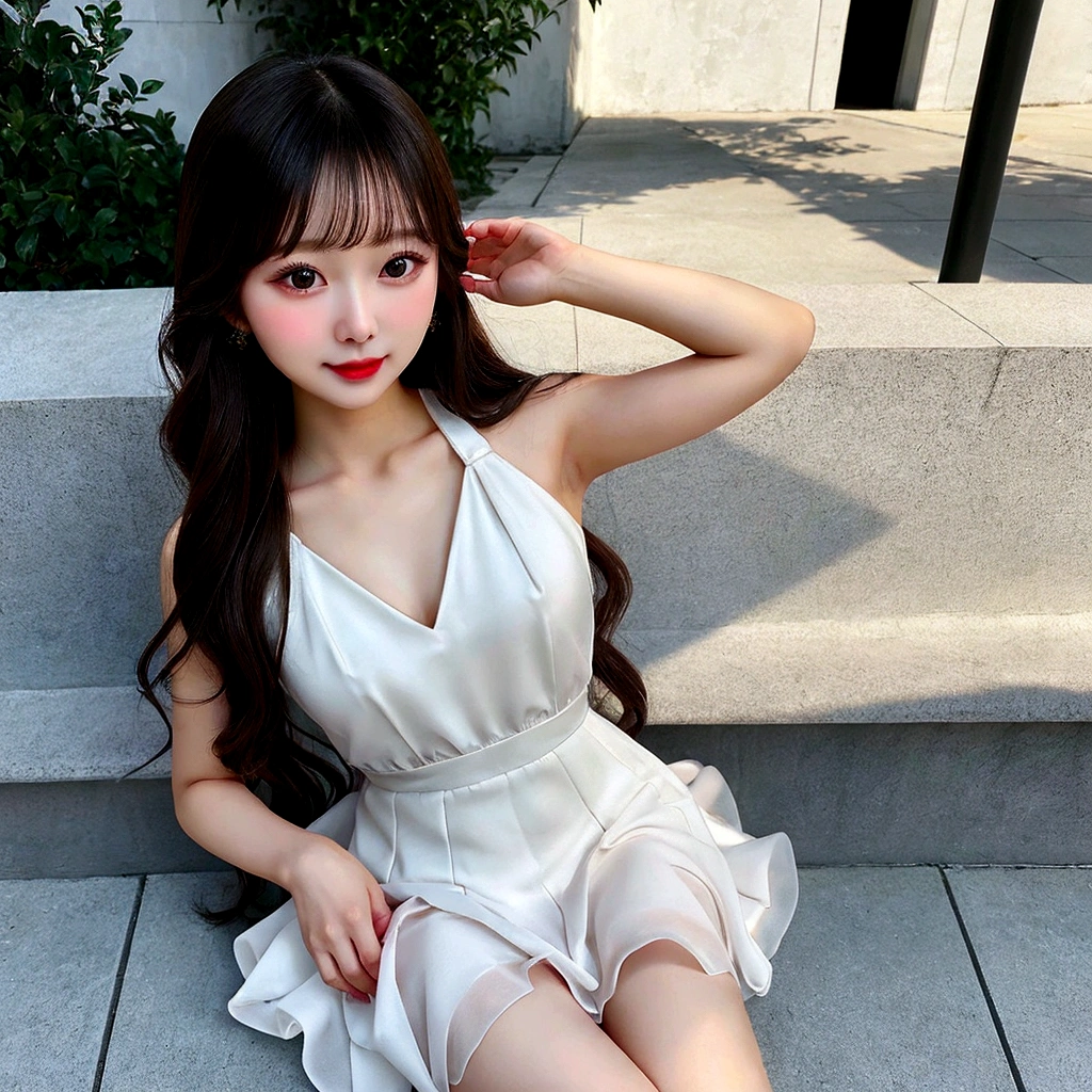 Beautiful and elegant young lady. Eurasian cuteness Overload in a simple and elegant tight summer dress upskirt