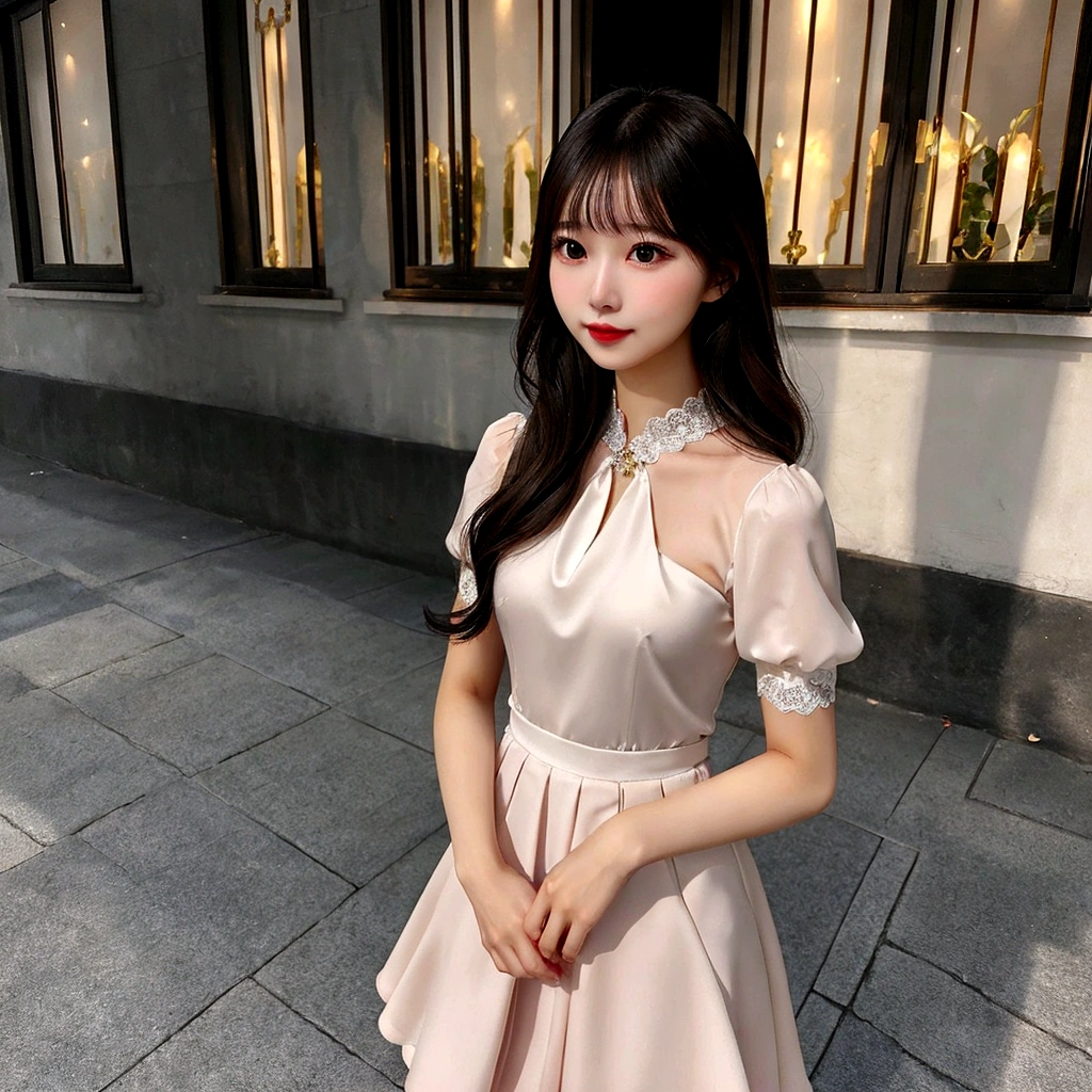 Beautiful and elegant young lady. Eurasian cuteness Overload in a simple and elegant tight summer dress upskirt