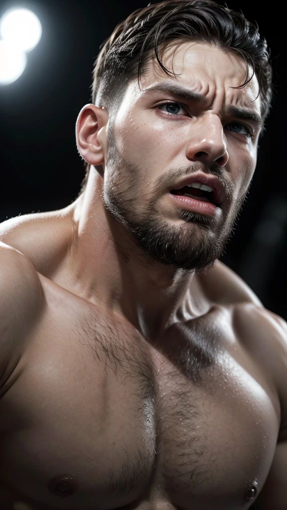 Man boxing, bearded, angry