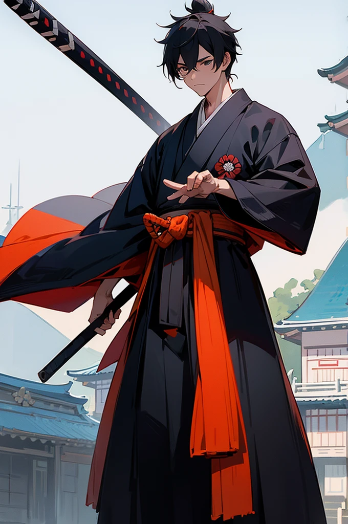 Adult, male, samurai Clothing, Standing pose, Town background