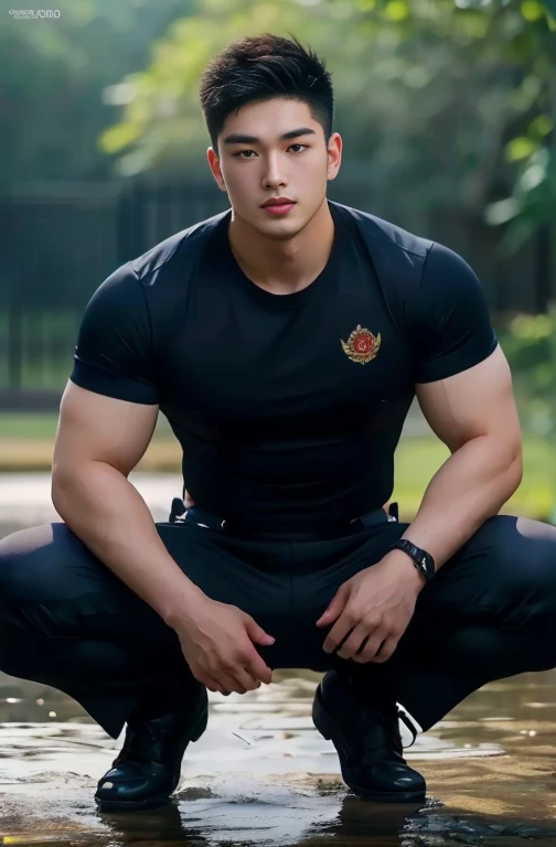 Haraf man looking at camera, perfect has a round face, A well-maintained model., Close-up photo, Southeast Asian man with a round face, 3-D profile picture, 8K, 45,000,000 pixcls, realistic light colors, beautiful young asian man, Asian man, charming anime, Comfortable pose, Anime Asian man in real life, attractive handsome man, young Asian man, Russian mixed with Japanese, perfect body, Freestyle photo of a handsome young man, ผู้Asian manที่สวยงาม, The character is in her natural pose.,