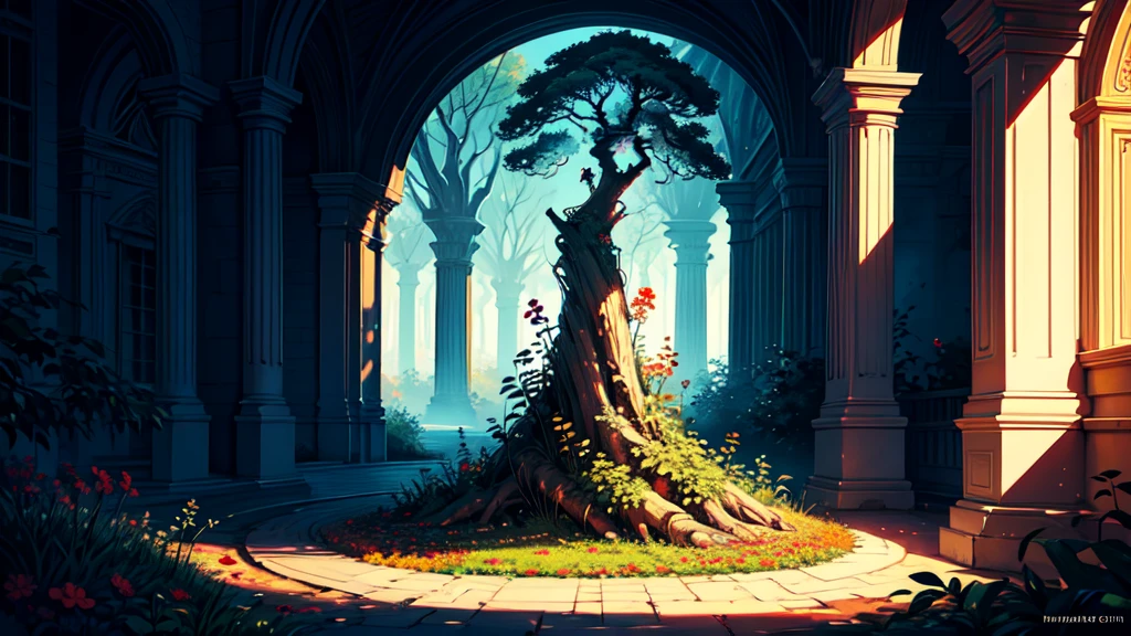 circular tree,four seasons,spring,summer,autumn,winter,leaves,roots,branches,trunk,ornate border,decorative,digital illustration,artwork,movement,time,swirling background,dark background,vibrant colors,natural,life cycle,growth,change,nature,life,peace,harmony,spirituality,symbolism,digital art,illustration,painting,graphic design,art,design,digital media,online art,visual art,fine art,fantasy