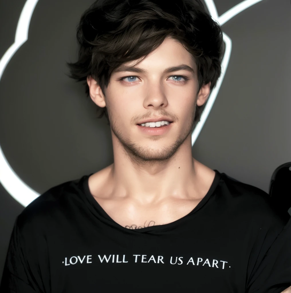 Beautiful boy Louis Tomlinson , (Masterpiece),((ultra detailed)), (highly detailed CG illustration),(Expressionless), (Best Quality:1.2),(1 girl:1.2),High quality texture, intricate details, Detailed texture, a realistic representation of the face and person, detailed beautiful face, Beautiful and delicate detailed eyes., eye pupil a face of perfect proportions, depth of field, perspective,20 years, thin face, (large eyes:1.2),blush,bright lips, perfect body, Skinny body, (narrow waist:1.3), big breasts, distinct_image, (shiny and pale skin), focus on the face , (Short blonde hair), (beautiful finely detailed eyes and detailed face), (by white ), contrast  ((short hair))