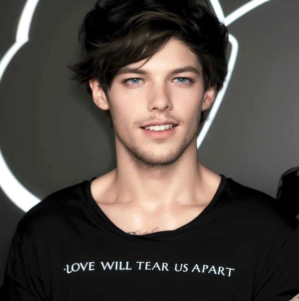 Beautiful boy Louis Tomlinson , (Masterpiece),((ultra detailed)), (highly detailed CG illustration),(Expressionless), (Best Quality:1.2),(1 girl:1.2),High quality texture, intricate details, Detailed texture, a realistic representation of the face and person, detailed beautiful face, Beautiful and delicate detailed eyes., eye pupil a face of perfect proportions, depth of field, perspective,20 years, thin face, (large eyes:1.2),blush,bright lips, perfect body, Skinny body, (narrow waist:1.3), big breasts, distinct_image, (shiny and pale skin), focus on the face , (Short blonde hair), (beautiful finely detailed eyes and detailed face), (by white ), contrast ((short hair))