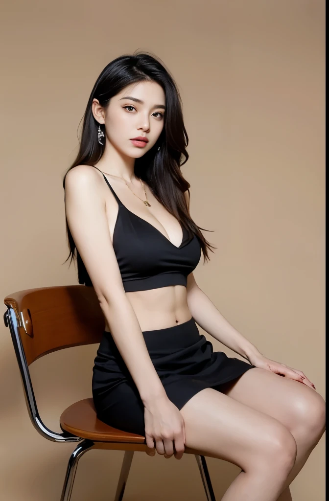 (masterpiece:1.3), (8 thousand, realistic, RAW photos, best quality: 1.4), (1 woman),(sheer silk blouse), (short skirt), (양다리에 짙은색 매우 투명한 realistic 스타킹신고), (Wearing high heels on both feet), (full body shot), (Sitting on a chair), (Beautiful makeover), (very beautiful body) , (Realistic and very beautiful face), (long eyelashes), (double eyelid), (Very beautiful eyes, realistic and delicate), (big bust) , (Strong body through exercise), (beautiful abs), (Beautiful heaps), (tall), (black hair. parted, long hair:1.3), (아름다운 parted스타일), (realistic and beautiful skin), (ultra high resolution), (very detailed), (golden ratio), (Two long, realistic and beautiful legs), (realistic 팔), (necklace), (earring),(beautiful nails manicure), (So beautiful and sexy)