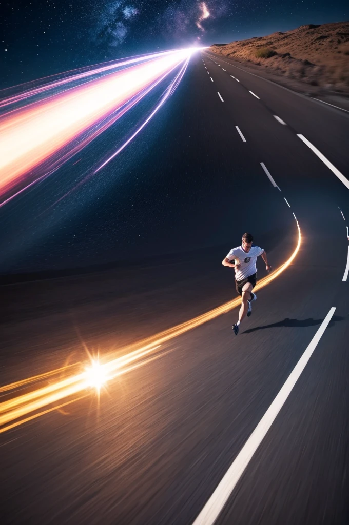 Man runs through the eons and exceeds the speed of light