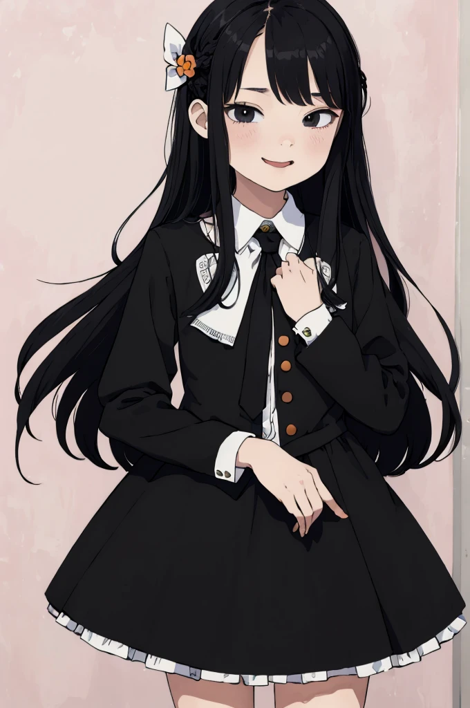 best quality, masterpiece, detailed,2d,flat color, 1girl,10yo,petit,black hair,straight hair,(long hair,),hime cut