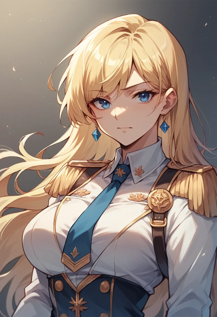 commander anime girl, 18 years old, blonde hair, blue eyes