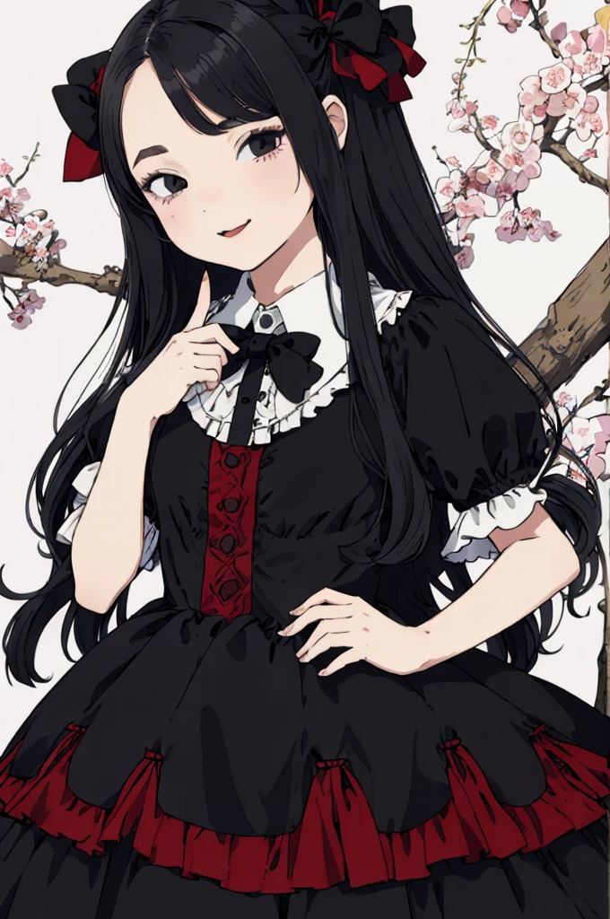 best quality, masterpiece, detailed,2d,flat color, 1girl,yo,petit,black hair,straight hair,(long hair,),,lolita dress,