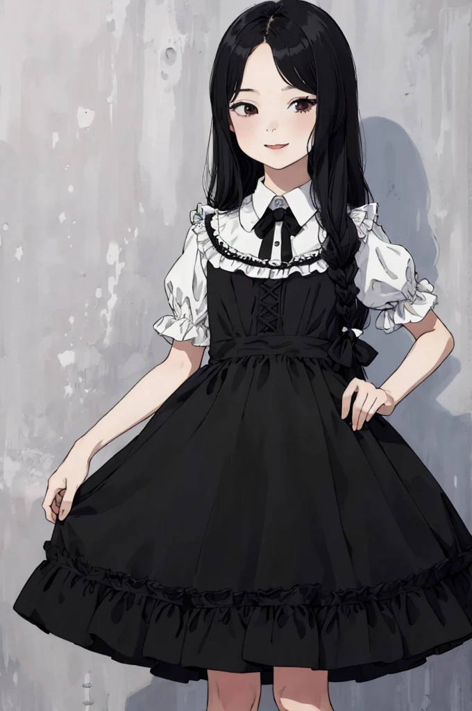 best quality, masterpiece, detailed,2d,flat color, 1girl,yo,petit,black hair,straight hair,(long hair,),,lolita dress,