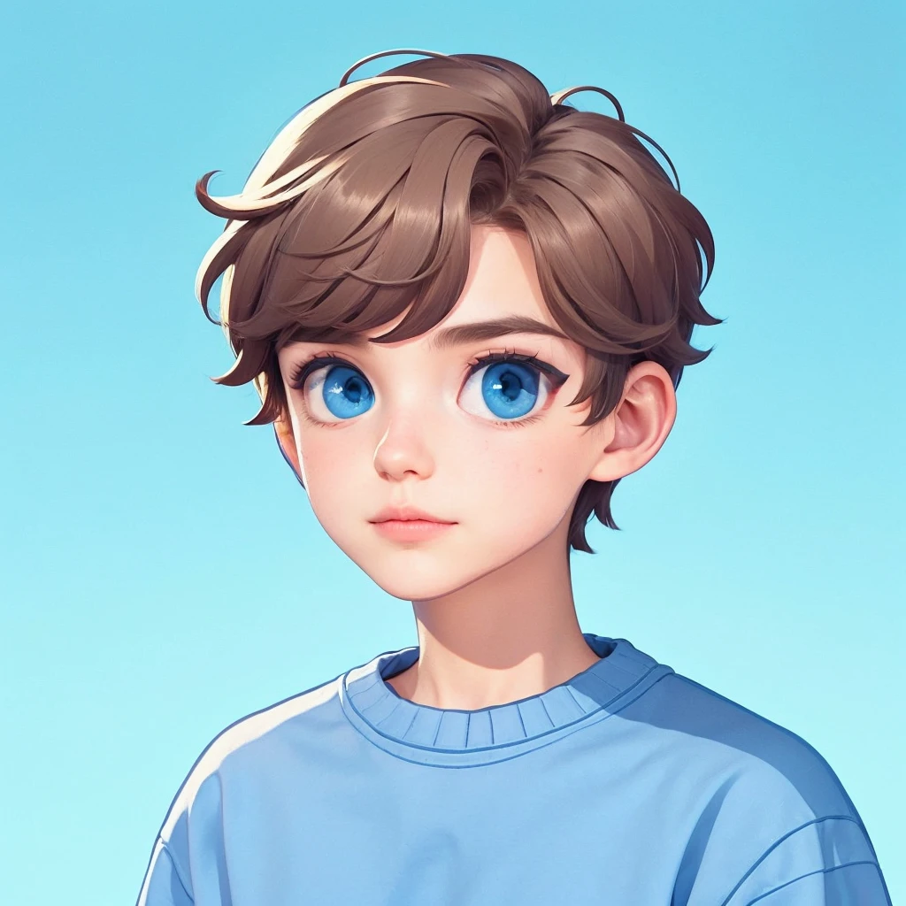 Create illustrations from a full-length photo (at least up to the waist) of a European character, male. The character must wear a baby blue sweatshirt without a hood, brownhair, blue eyes and ideal weight. The character must be pointing to the side or looking forward