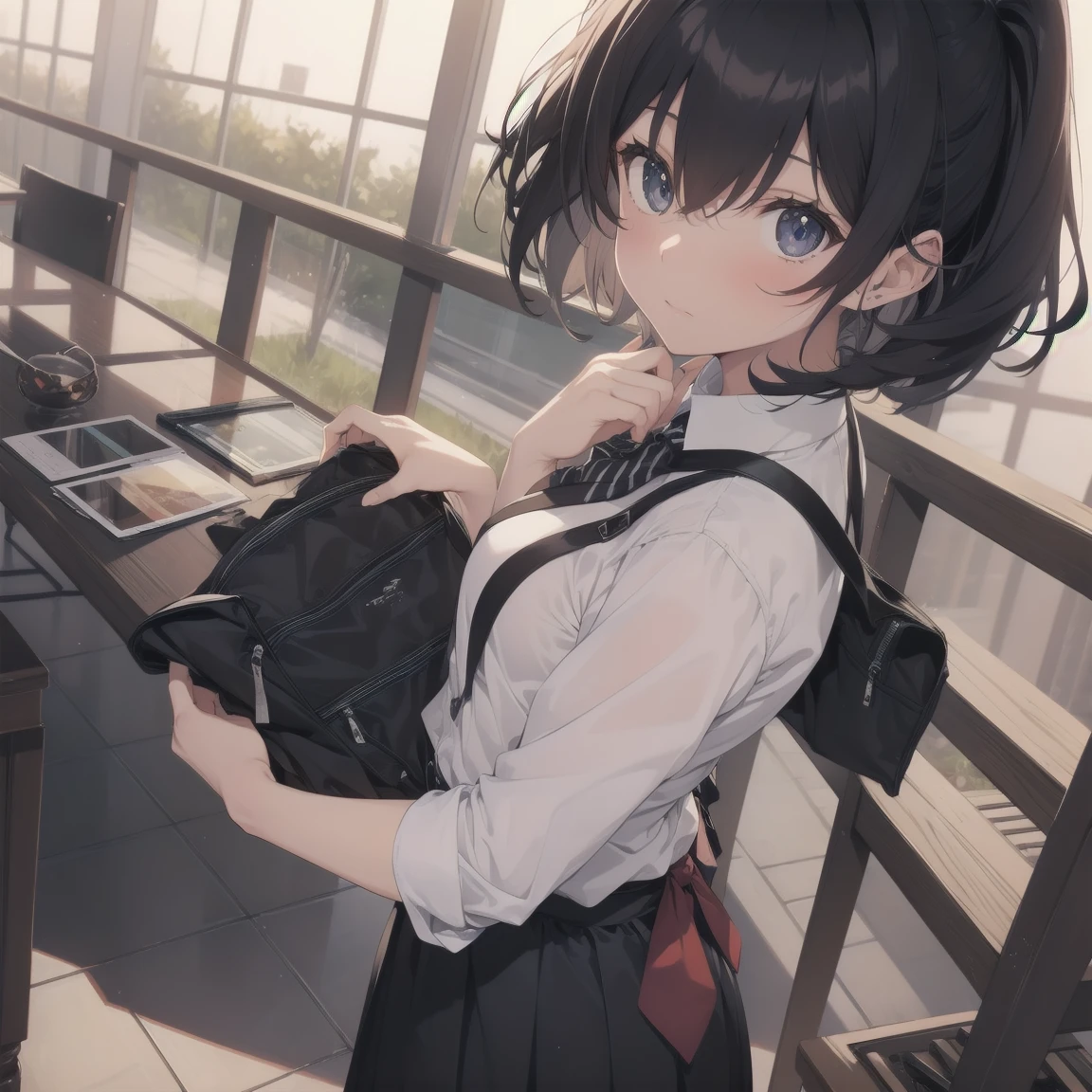 ultra-absurdres-Top quality by artist God, ultra detailed, A high resolution, anime moe artstyle, best anime 8 k konachan wallpaper, winner of the pixiv competition, pool:2810, Ideal Anatomy,BREAK, 1 girl, (Please draw a girl walking sleepily to school alone. )BREAK,(One,small woman, 13 year old:1.3),Full limbs, full fingers,a junior high school student,  (very short hair), shortcut, flat chest, , small butt, small black eyes, beautiful detailed eyes, Proportional iris and pupils, expressive eyes, detailed hair in high resolution, Soft facial expression, school_uniform, the bow tie, collared shirt.  pleated skirt,(detailed lighting), (detailed background), on the school route. BREAK,super detailed skin, Best cinematic lighting powered by famous artist, 8 k,beauty illustration,photoshopped_(middle),very aesthetic,BREAK,((artist:Phantom_ix_row )), artist:more ,artist:acid level ,artist:Kantoku ,