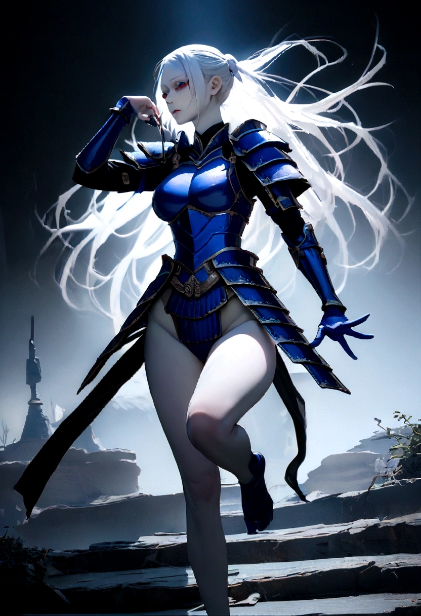 Highest image quality, masterpiece, super high resolution, (reality: 1.4), raw photo, (slender legs) (perfect figure), dynamic pose, samurai in cobalt blue armor, holding a sword in one hand and commanding on the battlefield Appearance, background is white light covering the character, solo, cobalt blue Japanese armor, white skin, face tattoo, darkness, deep shadows, low key, cold light
12000K