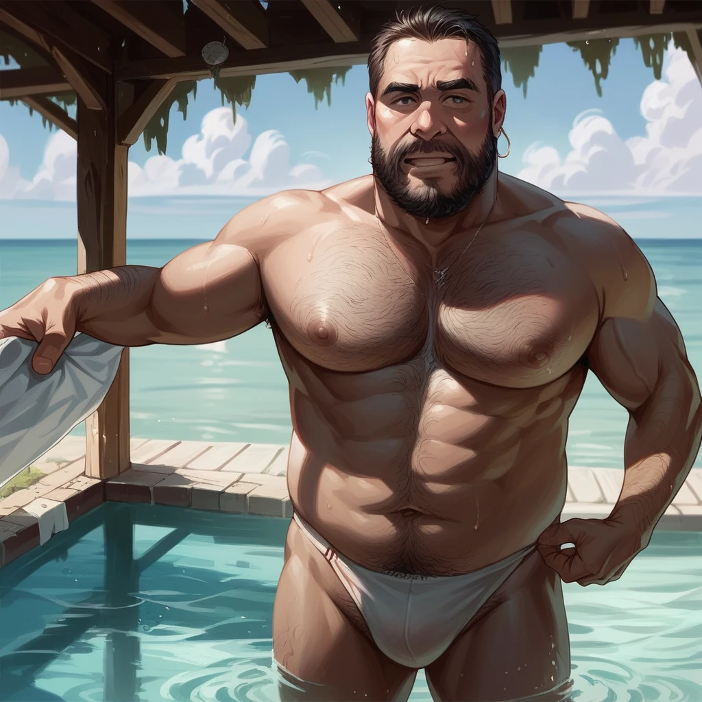 Photo of 36-year-old handsome and hairy man in slips