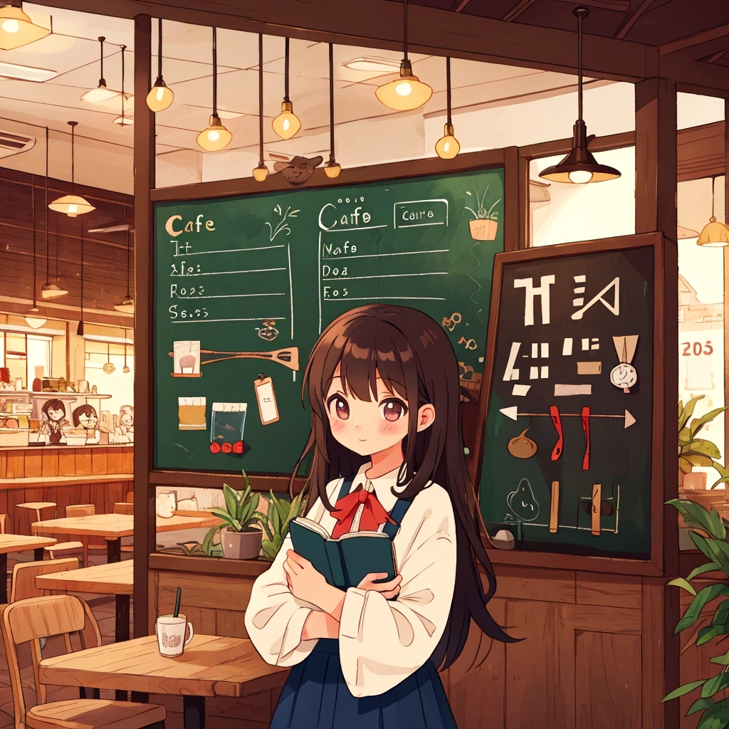 Cute girl studying alone in cafe