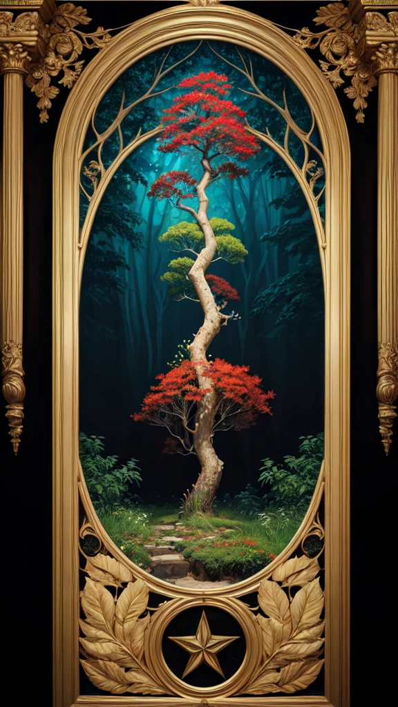 circular tree,four seasons,spring,summer,autumn,winter,leaves,roots,branches,trunk,ornate border,decorative,digital illustration,artwork,movement,time,swirling background,dark background,vibrant colors,natural,life cycle,growth,change,nature,life,peace,harmony,spirituality,symbolism,digital art,illustration,painting,graphic design,art,design,digital media,online art,visual art,fine art,fantasy