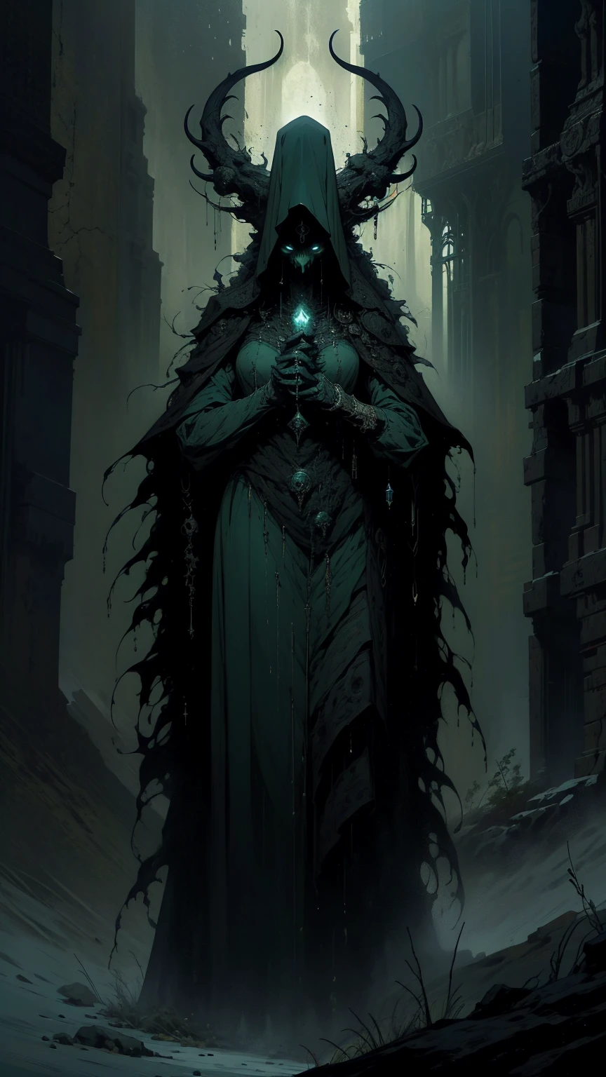 (Best Quality,4k,High resolution,Masterpiece:1.2),extremely detailed and realistic portrait of beautiful lady Cthulhu, Creepy and Mysterious Facial Features, tentacle-like appendages protruding from its face, Intense and penetrating yellow eyes, distinct, intricate scales covering its body, Ancient and otherworldly creature, dark and creepy atmosphere, Surreal and nightmare landscapes, Disturbing and malevolent presence, Terror lovecraftiano, Dark blue and green color palette, Dramatic and discreet lighting with ominous shadows, Ethereal and supernatural aura