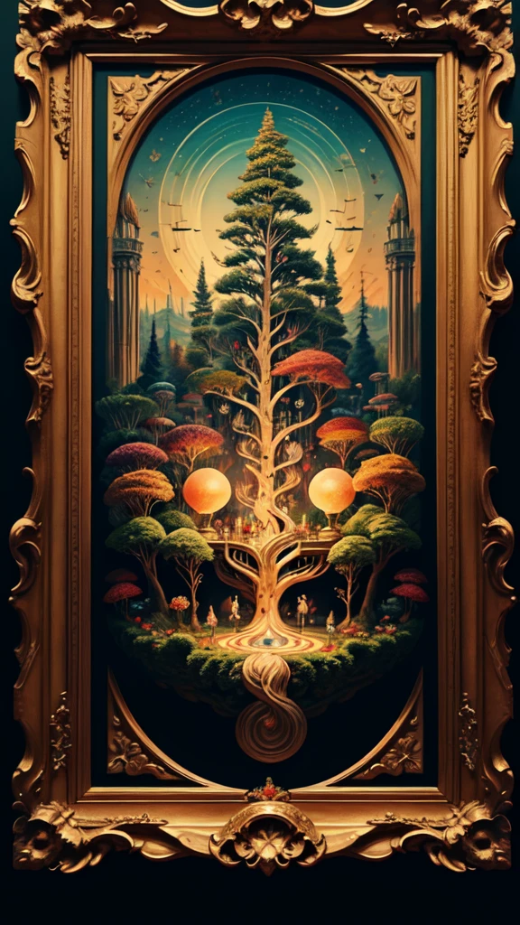 circular tree,four seasons,spring,summer,autumn,winter,leaves,roots,branches,trunk,ornate border,decorative,digital illustration,artwork,movement,time,swirling background,dark background,vibrant colors,natural,life cycle,growth,change,nature,life,peace,harmony,spirituality,symbolism,digital art,illustration,painting,graphic design,art,design,digital media,online art,visual art,fine art,fantasy