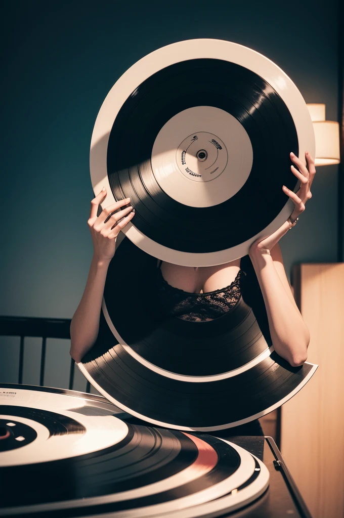 A vinyl record abducting a person at night