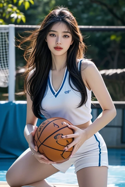 Araffe woman, beautiful,ponytail, long hairลอยปลิวขึ้น,black eyes, ผู้หญิงlong hairชาวเอเชียตะวันออกเฉียงใต้ที่มีใบหน้ากลม, Large chest measures 38 inches., Warm light, morning sun, long hair,black eyes,abdominal muscles, The body is beautiful and strong., rounded chest, (digital painting, HDR, high contrast), 3-D, 8K, 45,000,000 pixcls,Asian girl, Gorgeous Chinese model, Japanese model, beautiful asian woman, Japanese goddess, Very beautiful girl., beautiful young woman, very beautiful woman, Attractive and beautiful, sexy girl, Asian girl, beautiful female model, jaw-dropping beauty, Attractive face and body, golden eyes details, long hair, stand, close to the viewer,