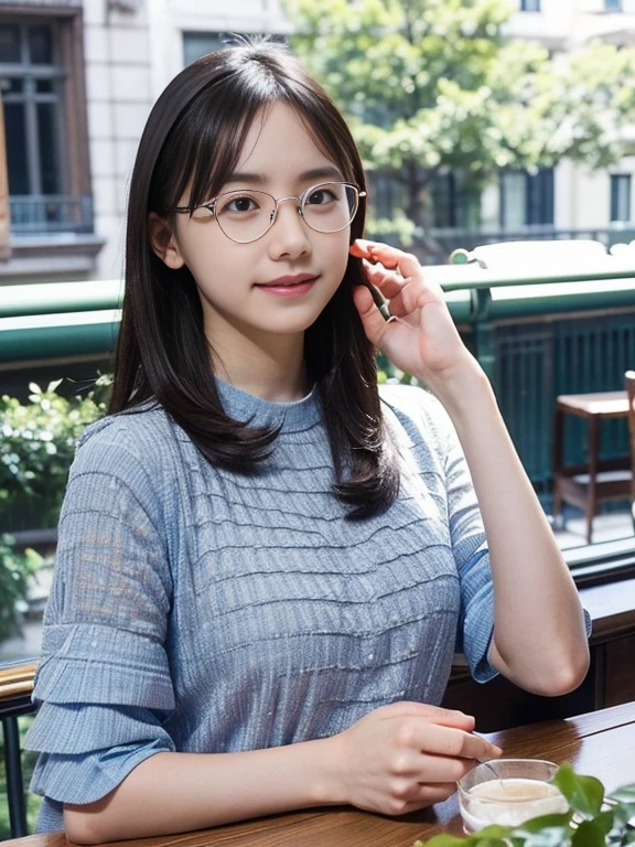 Highest quality、masterpiece、High sensitivity、High resolution、Detailed Description、Slender women、Glasses、Summer clothes、Getting wet in the rain、