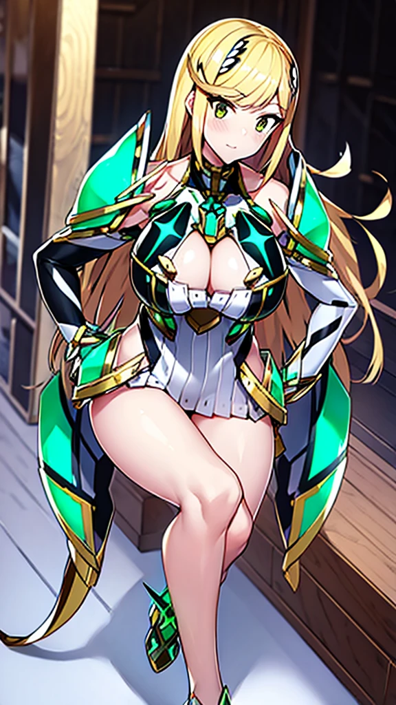 Mythra from Xenoblade, cleavage, big breasts, long hair, blonde hair, sexy girl, 1 girl, masterpiece, best quality, high resolution