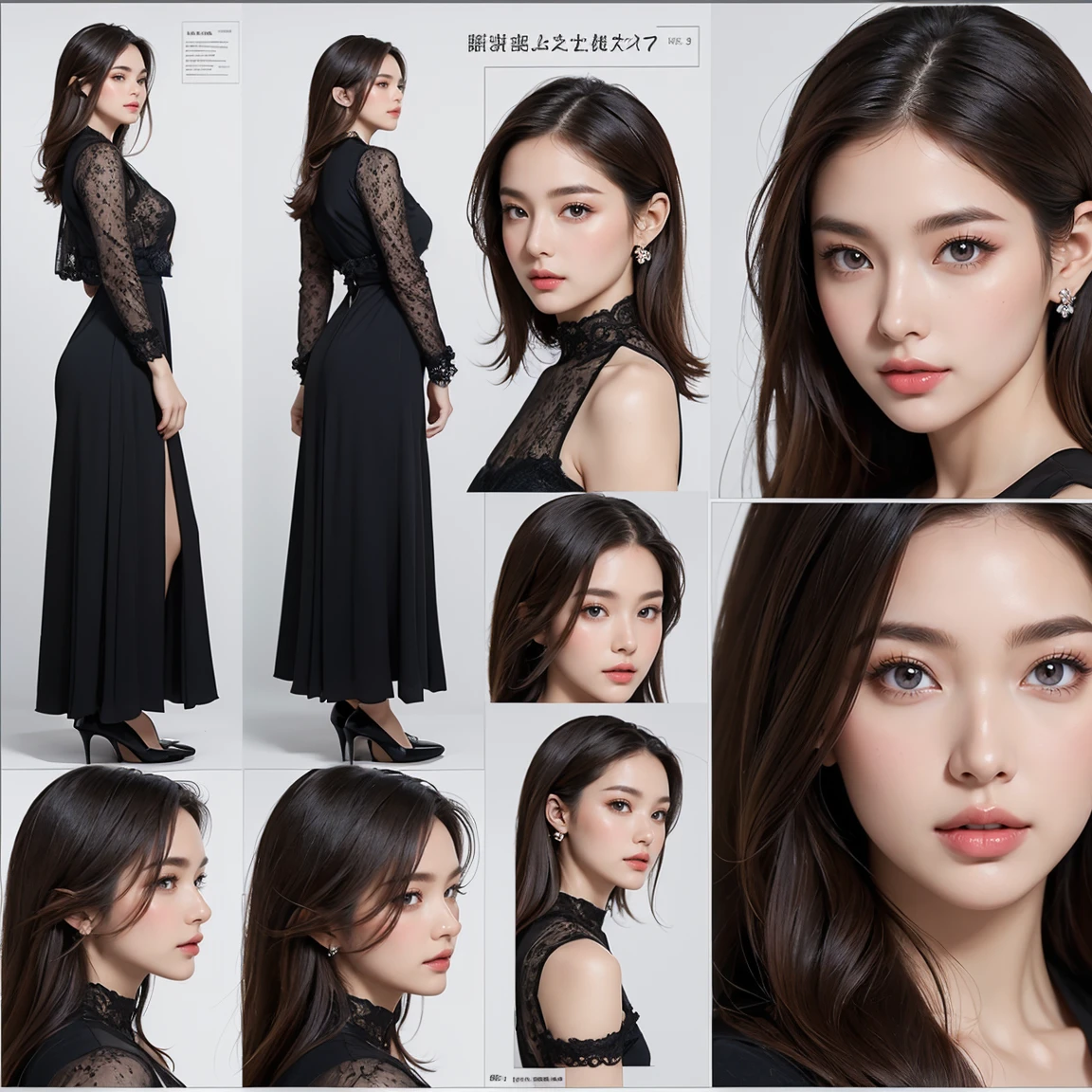 (masterpiece, highest quality), ultra detailed, high resolution, 16k, the most beautiful face in the world, highly detailed beautiful face and eyes, shiny skin, fine cloth texture, perfect ???????, BREAK, (the incarnation of beauty:1.3), (goddess of beauty:1.3), (gorgeous and stunning princess:1.3), perfect make-up, deeply in love, full of elegance. (full body:1.5), (three view drawing, front and back and side, character sheet:1.3)