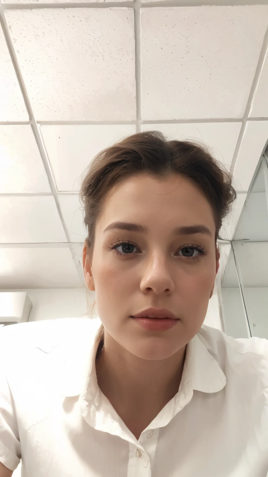 10 years of life, brown-hair, peau claire, realistic, with long hair stuck in a red bow, Yeux marron clair, red dress, 8k image, realistic human skin, image réelle d'a ,