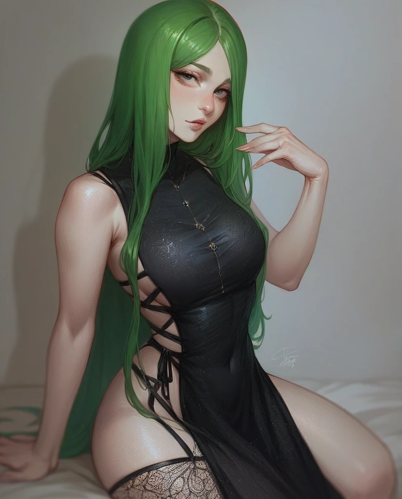 Beautiful charming woman, beautiful porcelain face, Tight black clothing, perfect skin, HD quality, 4K quality, digital art 