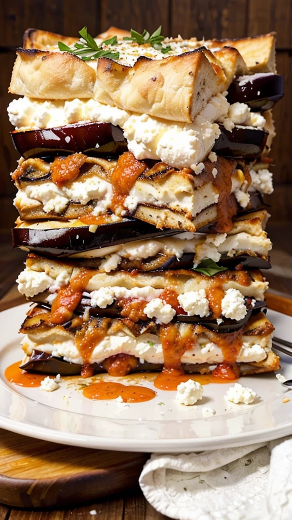 Eggplant Lasagna:
Layer grilled eggplant slices with marinara sauce, ricotta, mozzarella, and parmesan cheese. Bake until bubbly.